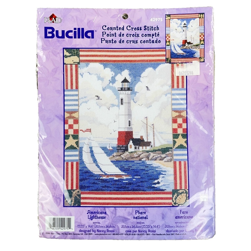 Bucilla Plaid Americana Lighthouse #42975 Counted Cross Stitch 2001